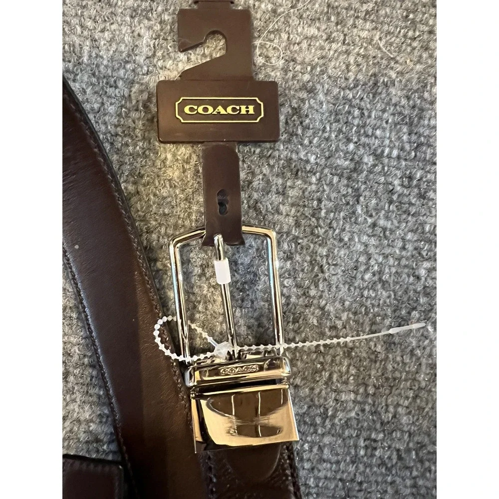 NWT Men's Coach Belt Leather Chocolate‎ Brown with silver buckle